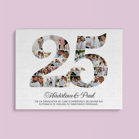 Personalised painting with the number 25, photos and message - Relationship anniversary