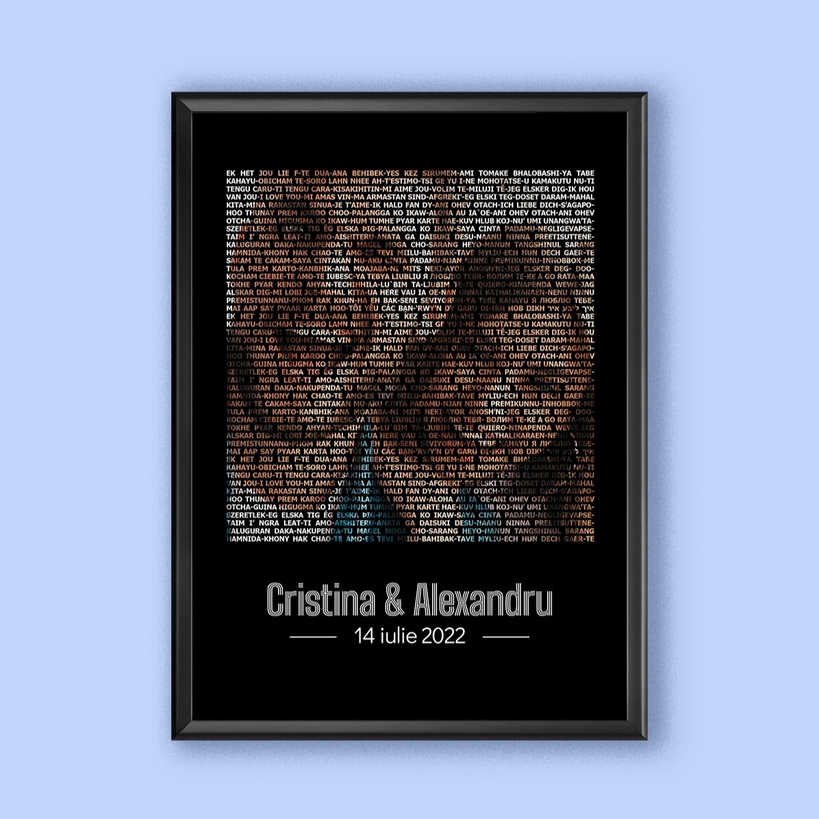Quadro personalizzato con una foto e una frase - Ti amo in 100 lingue