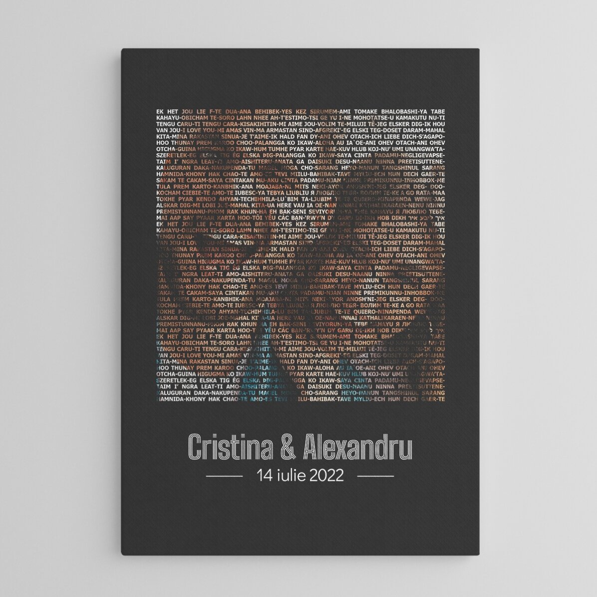 Quadro personalizzato con una foto e una frase - Ti amo in 100 lingue