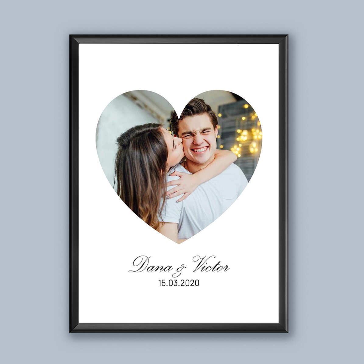 Quadro personalizzato con foto a forma di cuore e scritta - Ti amo!
