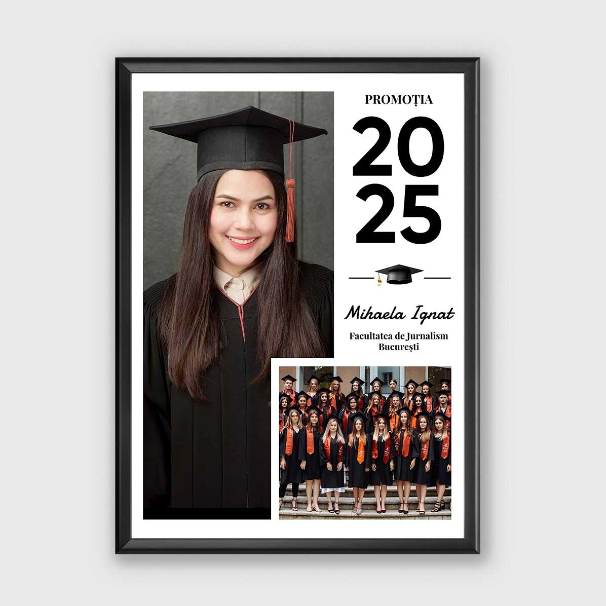 Quadro personalizzato con testo e 2 foto - Laurea