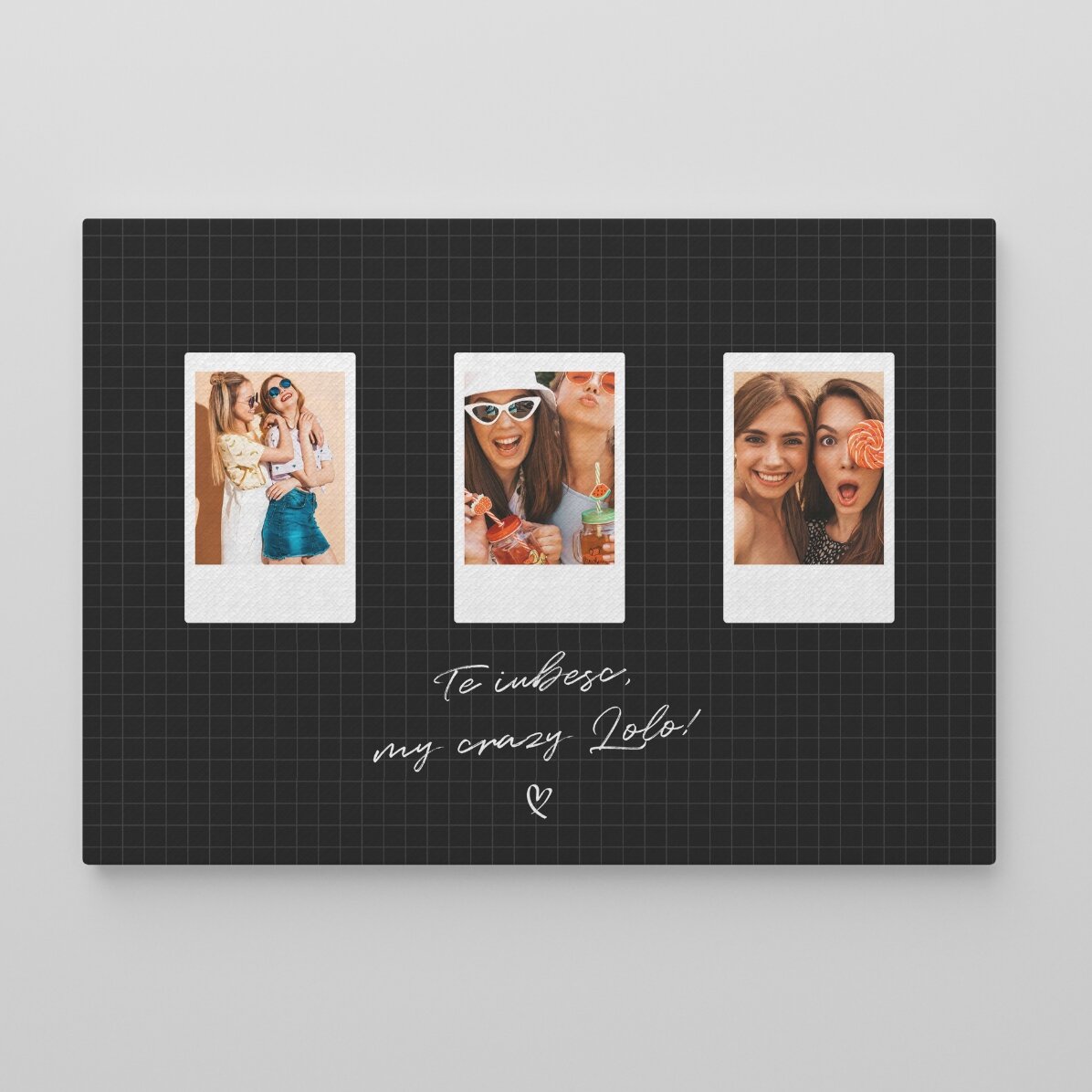 Personalised canvas with text and 3 Polaroid-style photos - Best friends