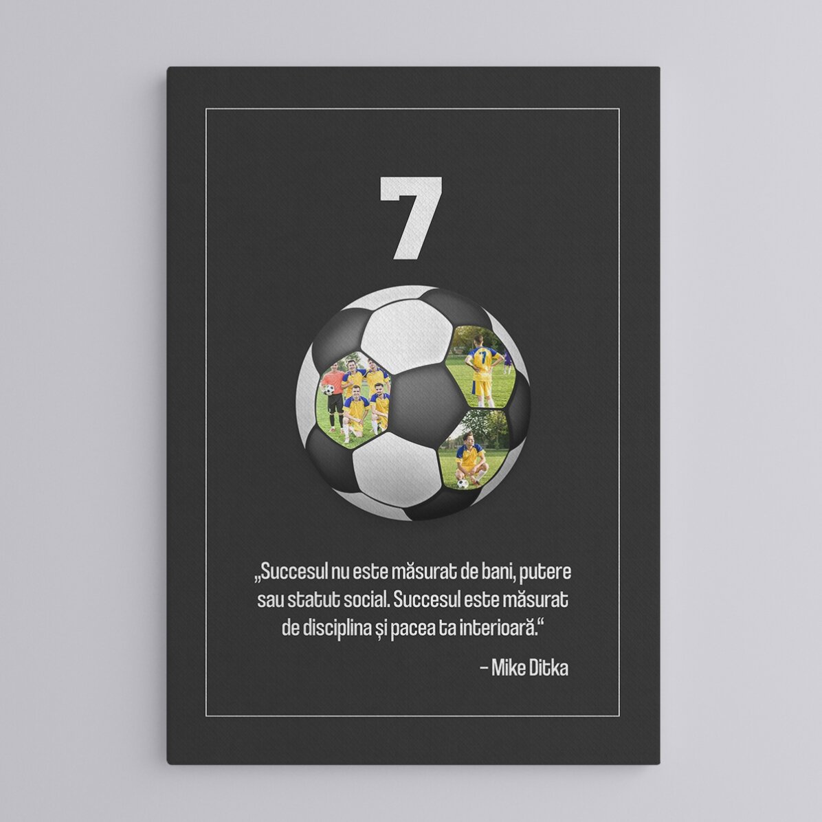 Quadro personalizzato con testo e 3 foto - Pallone da calcio