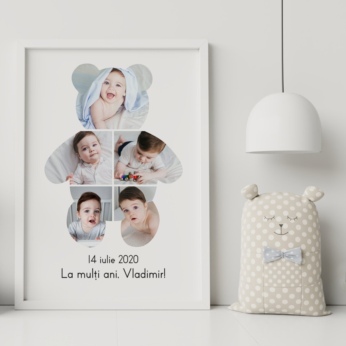 Quadro personalizzato con testo e 5 foto - Teddy Bear