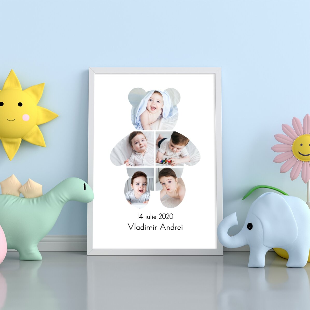 Quadro personalizzato con testo e 5 foto - Teddy Bear