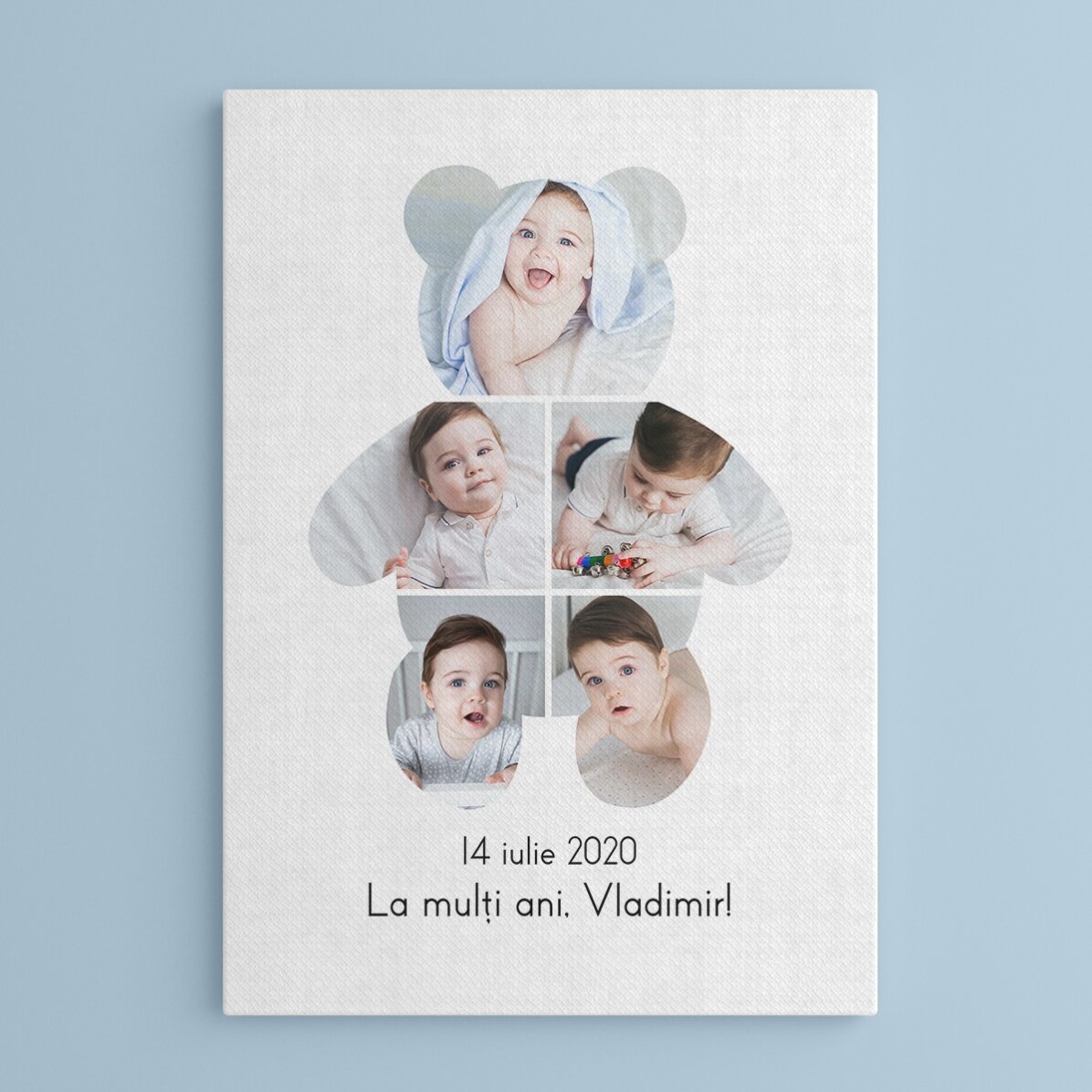 Quadro personalizzato con testo e 5 foto - Teddy Bear
