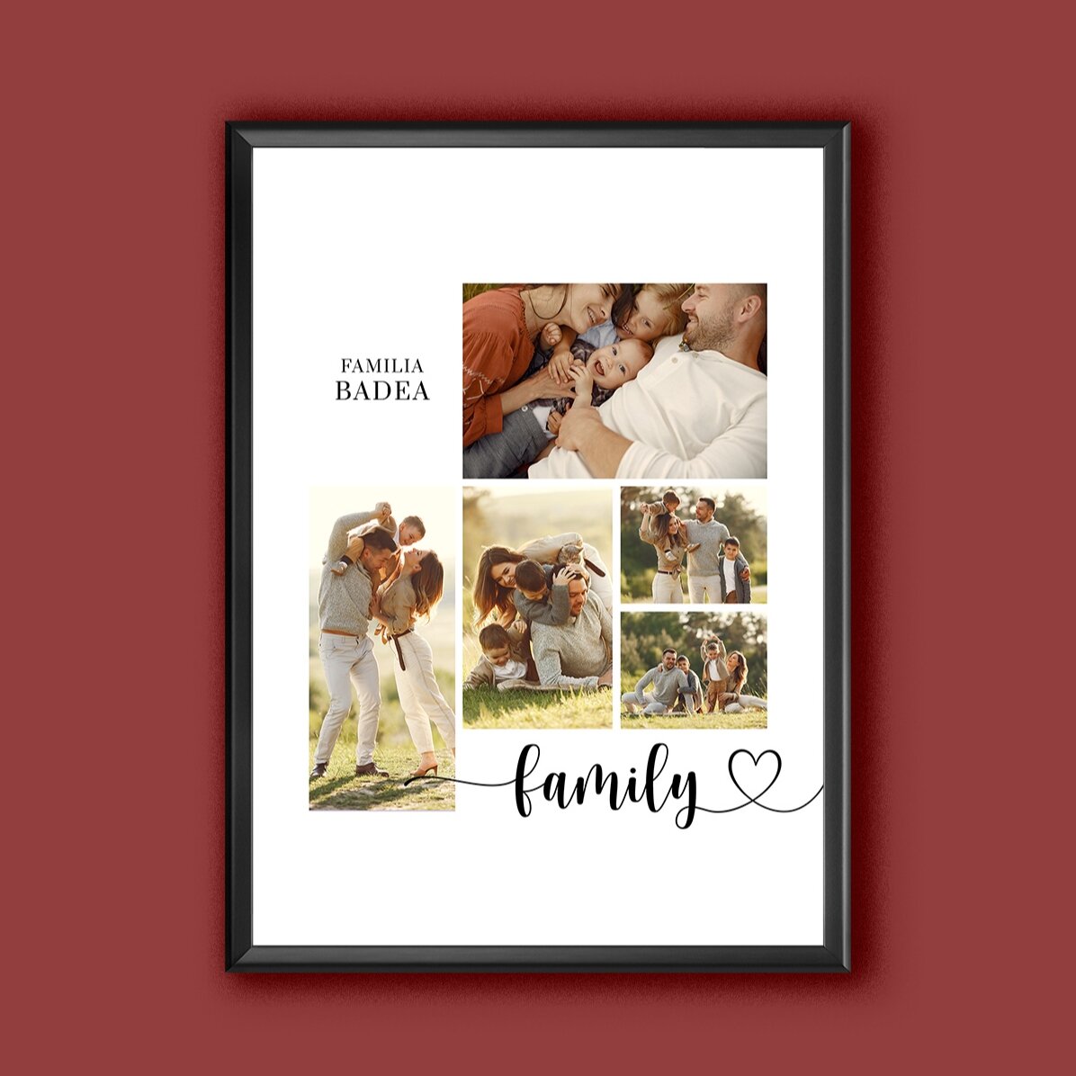 Quadro personalizzato con testo e 5 foto - La nostra famiglia