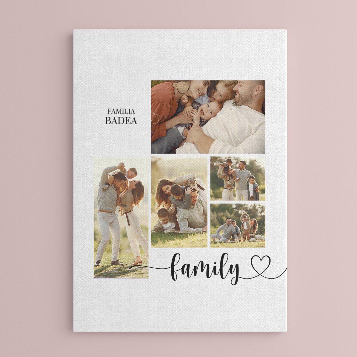 Quadro personalizzato con testo e 5 foto - La nostra famiglia