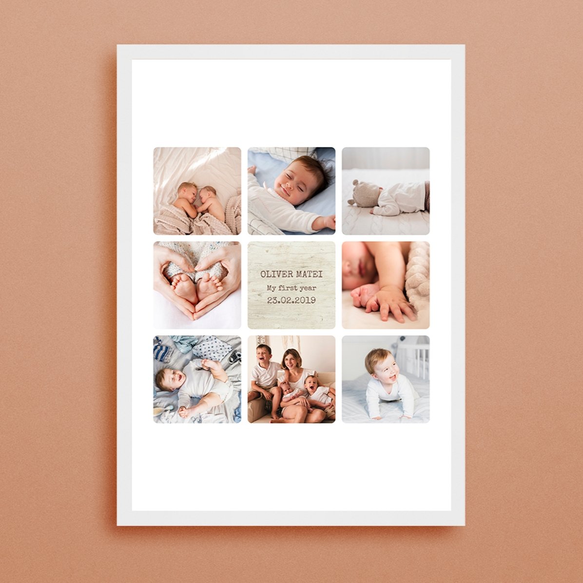 Quadro personalizzato con testo e 8 foto - Il primo anno del bambino