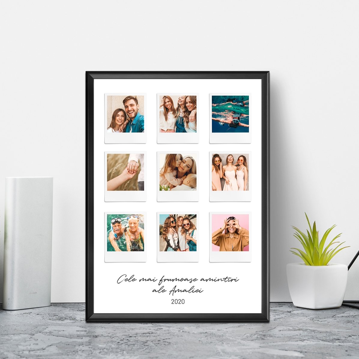 Quadro personalizzato con testo e 9 foto in stile Polaroid - I momenti più belli
