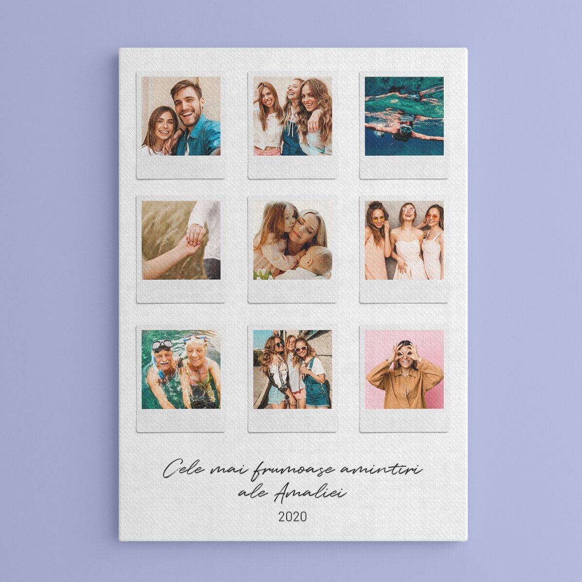 Quadro personalizzato con testo e 9 foto in stile Polaroid - I momenti più belli