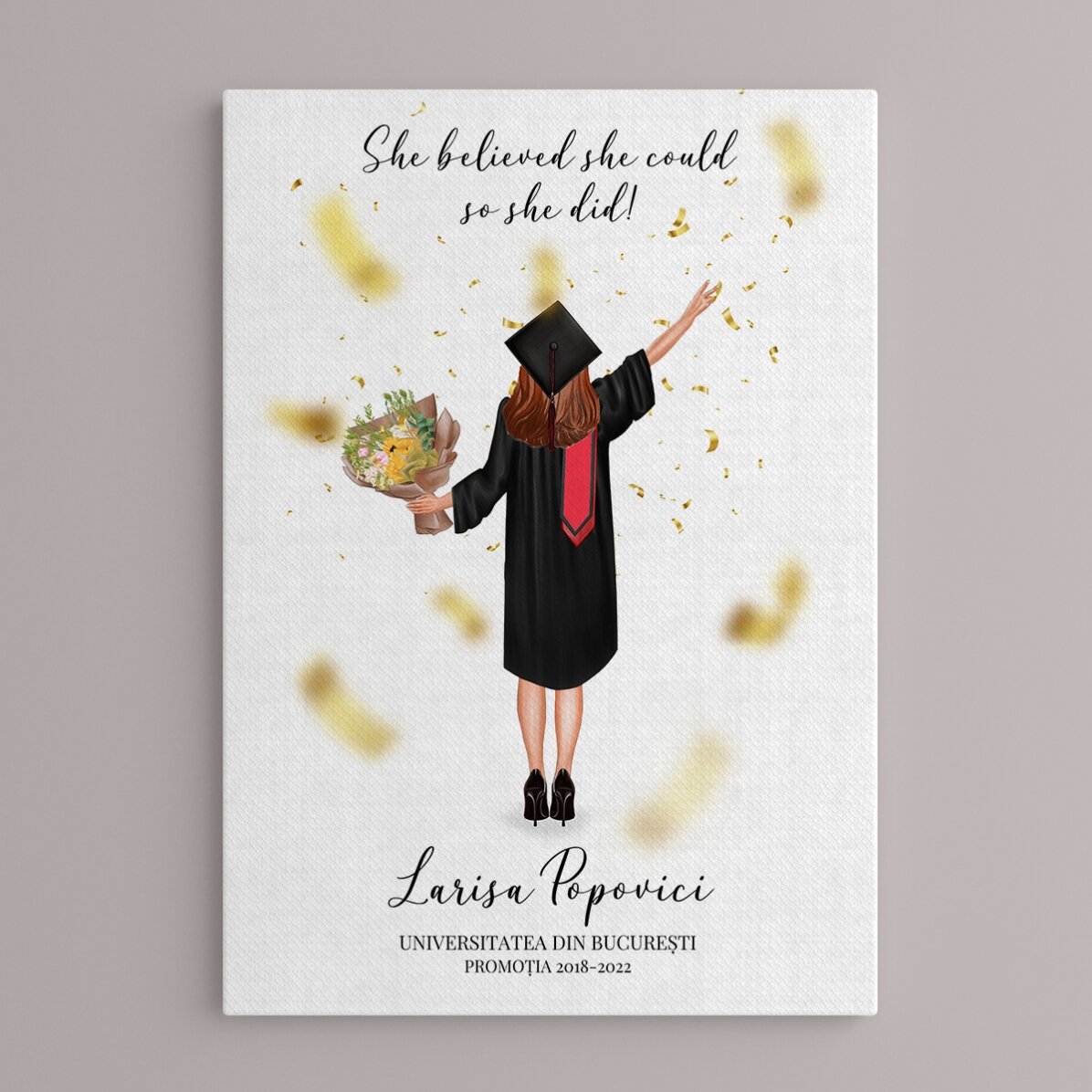 Personalised painting with text and hair colour change for graduation