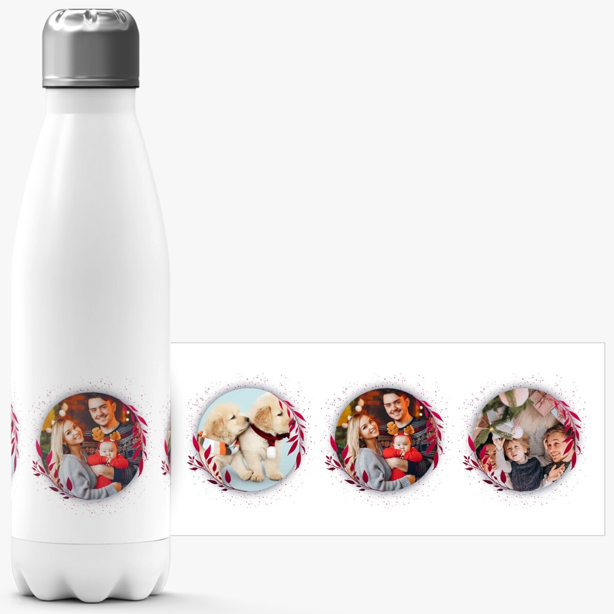Thermos con base bianca personalizzato con 3 foto - White Christmas