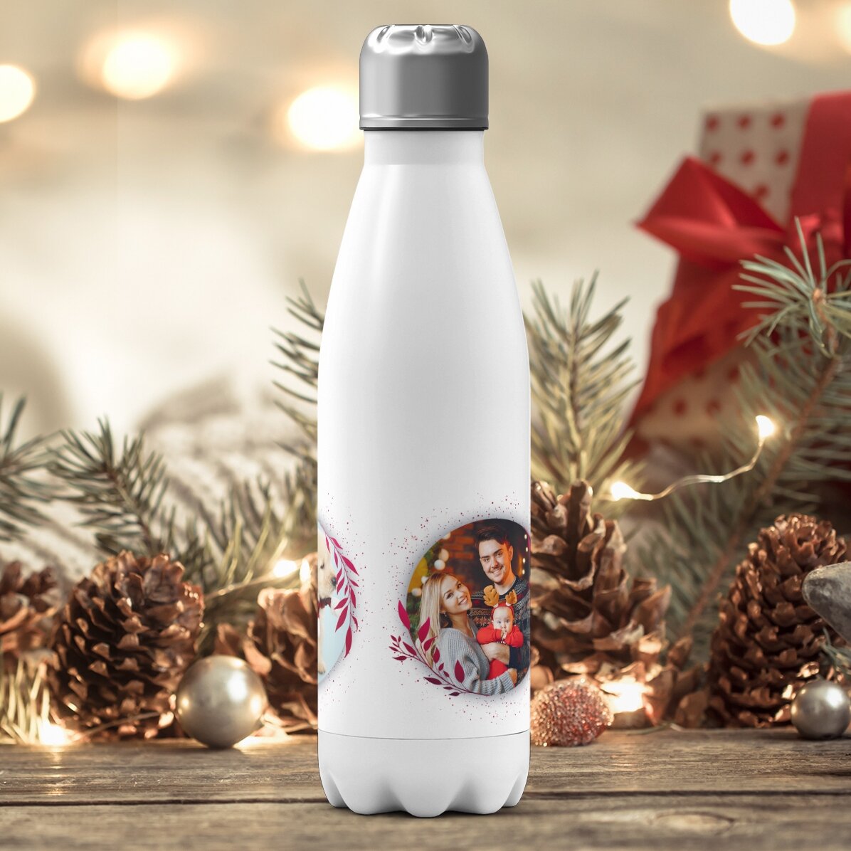Thermos con base bianca personalizzato con 3 foto - White Christmas