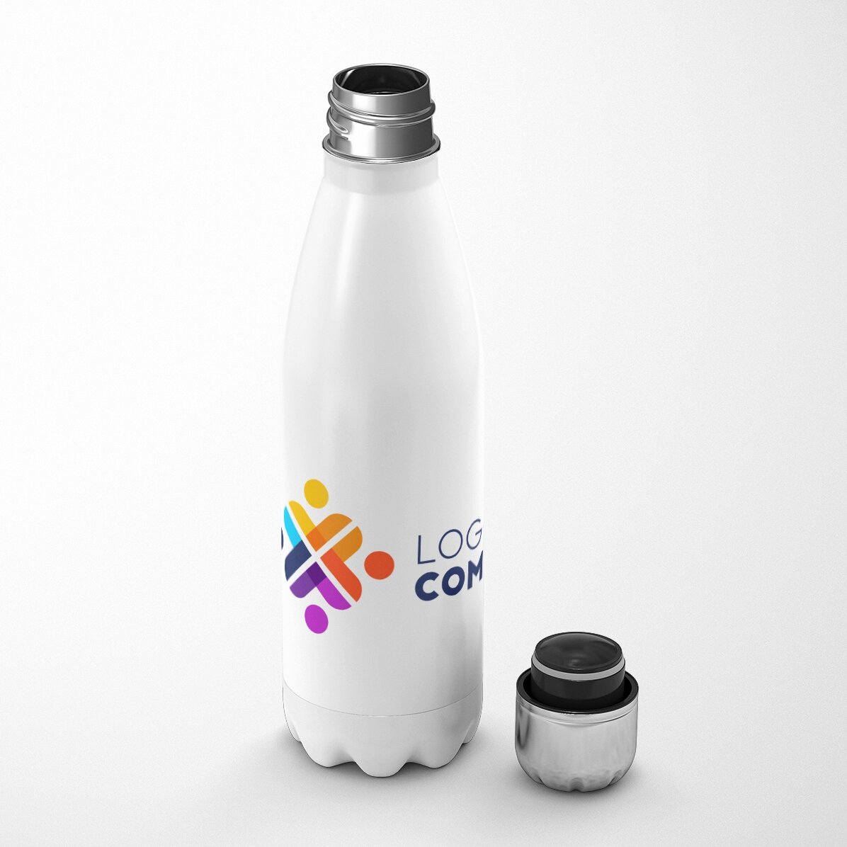 Thermos con base bianca personalizzato con logo in formato orizzontale