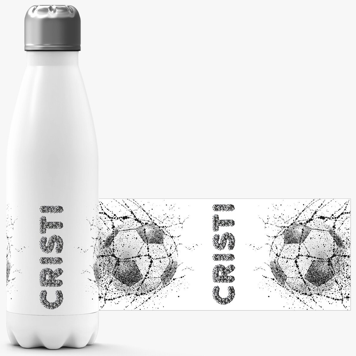 Thermos con base bianca personalizzato con nome - Calcio