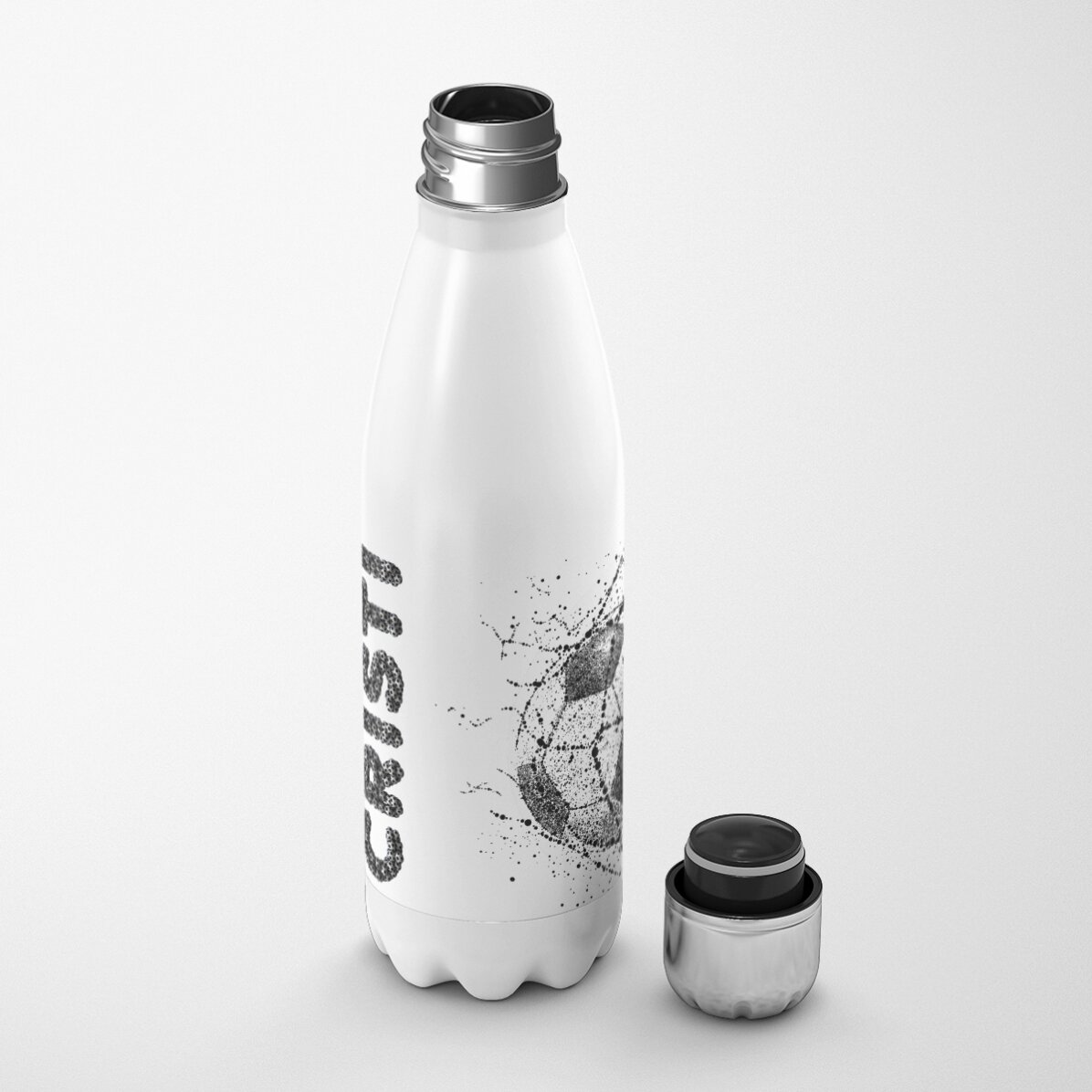 Thermos con base bianca personalizzato con nome - Calcio