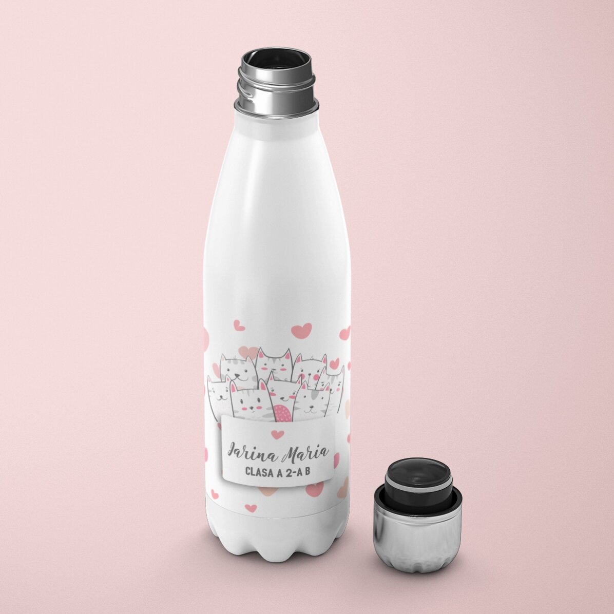Thermos con base bianca personalizzato con nome - Kitty