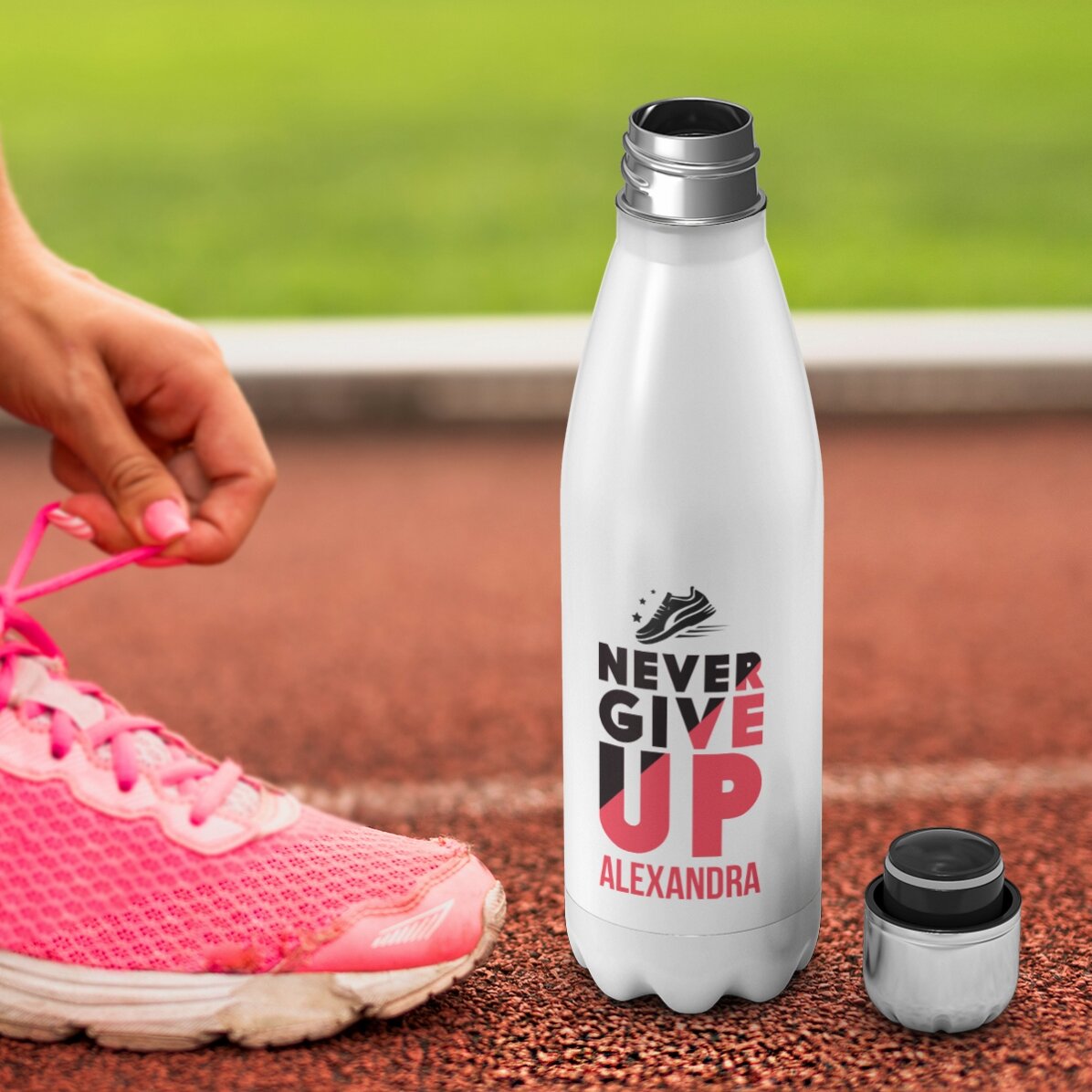 Thermos con base bianca personalizzato con nome - Never give up