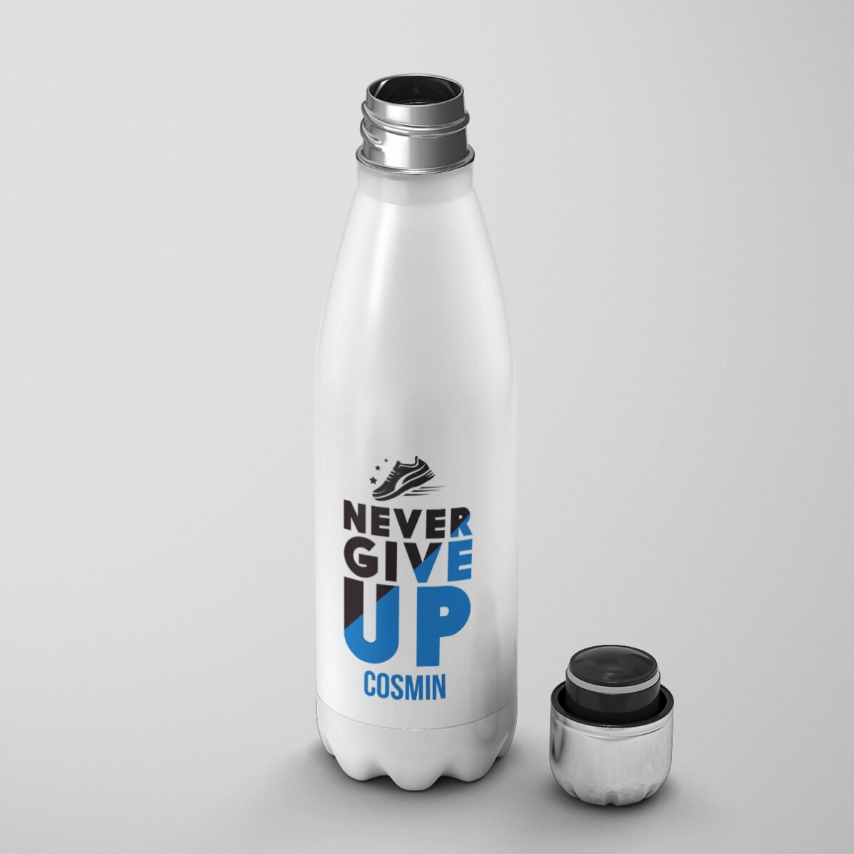 Thermos con base bianca personalizzato con nome - Never give up