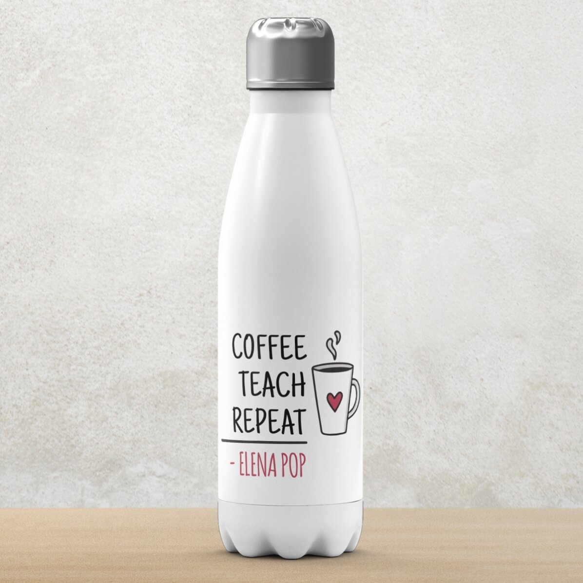 Thermos con base bianca personalizzato con il nome per gli insegnanti
