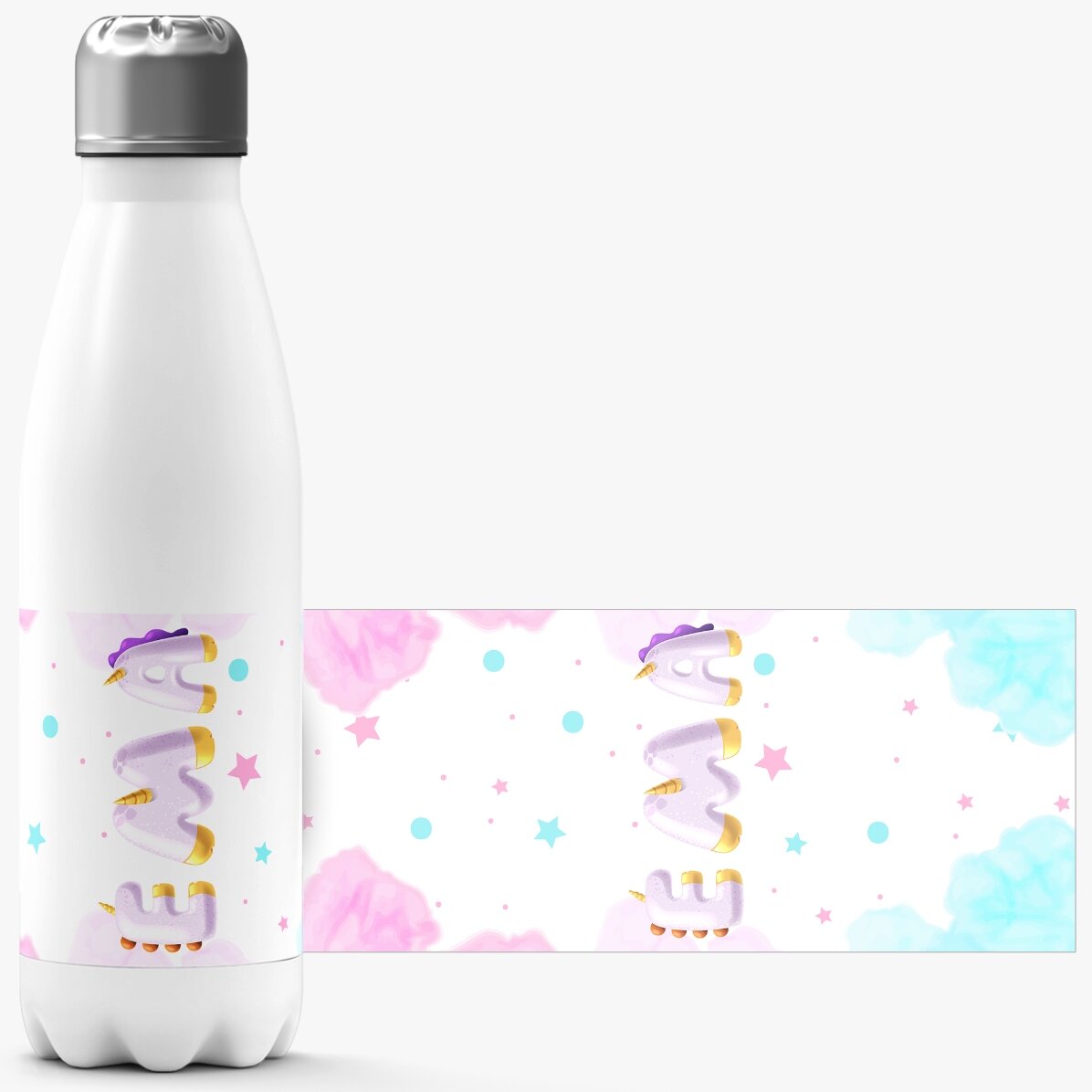 Thermos con base bianca personalizzato con nome - Unicorno speciale