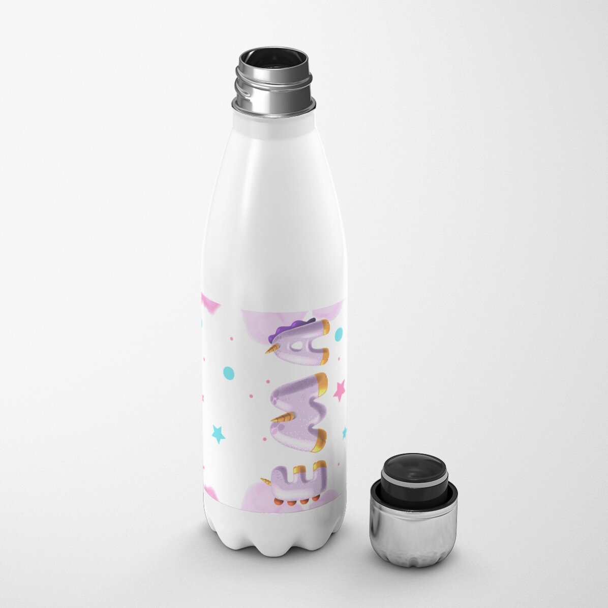 Thermos con base bianca personalizzato con nome - Unicorno speciale