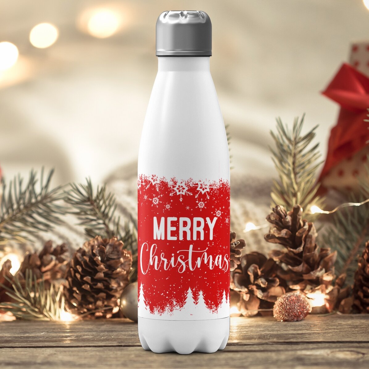 Thermos con base bianca personalizzato con nome - Winter spirit