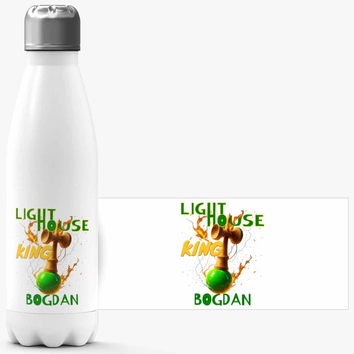 Thermos con base bianca personalizzato con scritta - Lighthouse King