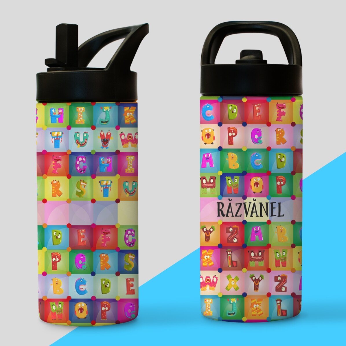 Thermos con manico e cannuccia personalizzato con nome - Alfabeto