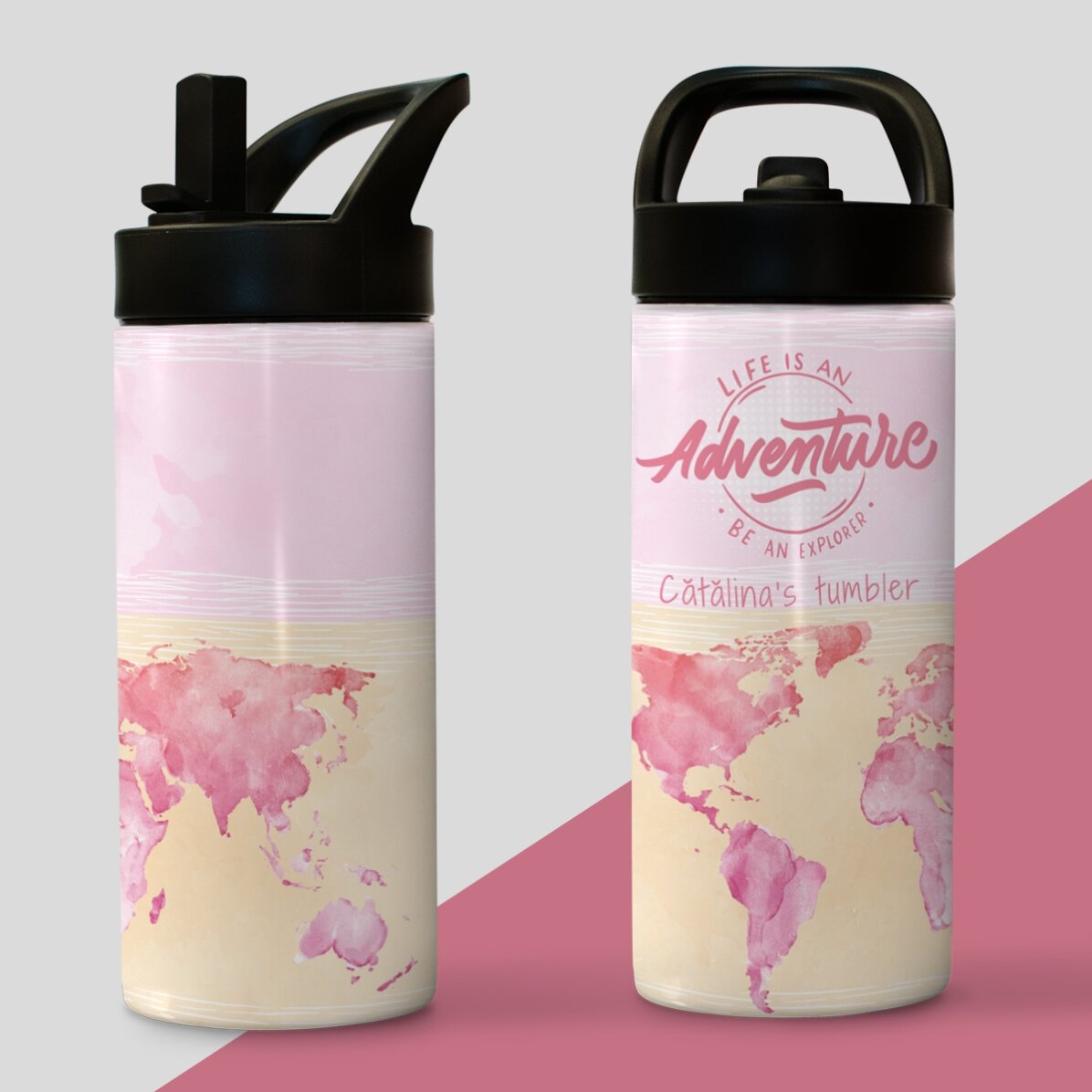 Thermos con manico e cannuccia personalizzato con nome - Be an explorer