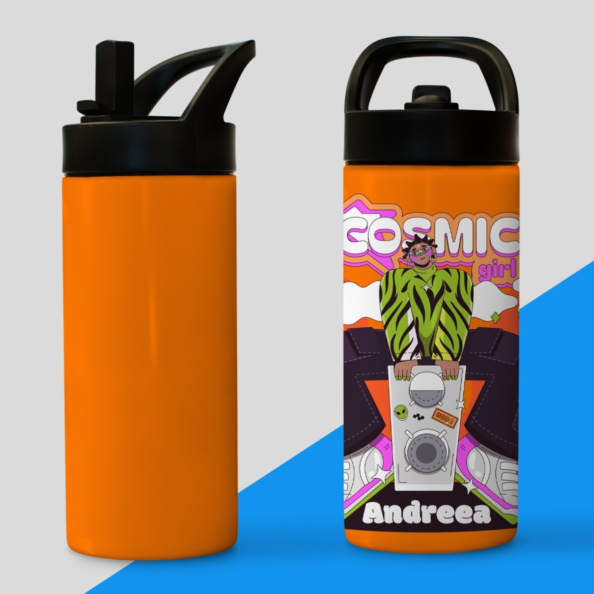 Thermos con manico e cannuccia personalizzato con nome - Cosmic Girl