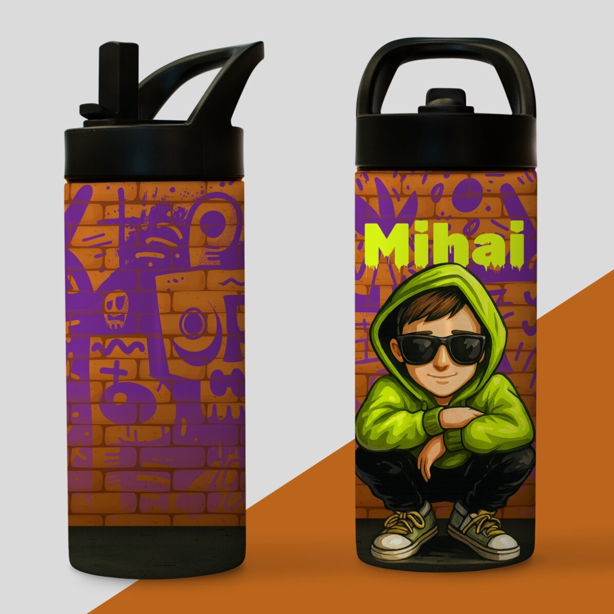 Tazza termica con manico e cannuccia personalizzata con nome - Graffiti