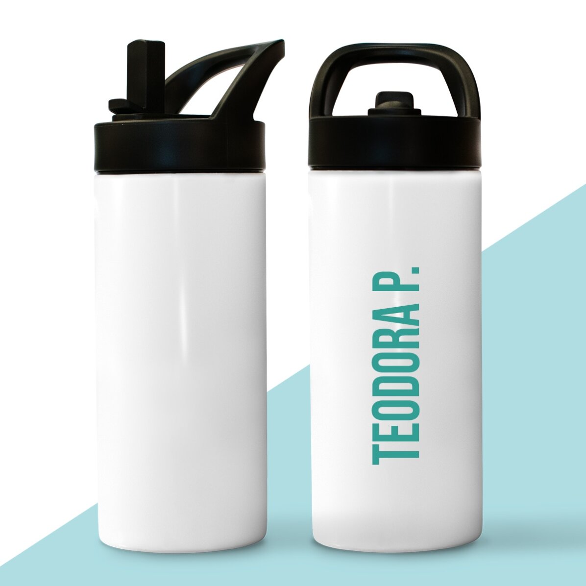 Thermos con manico e cannuccia personalizzato con nome in verticale