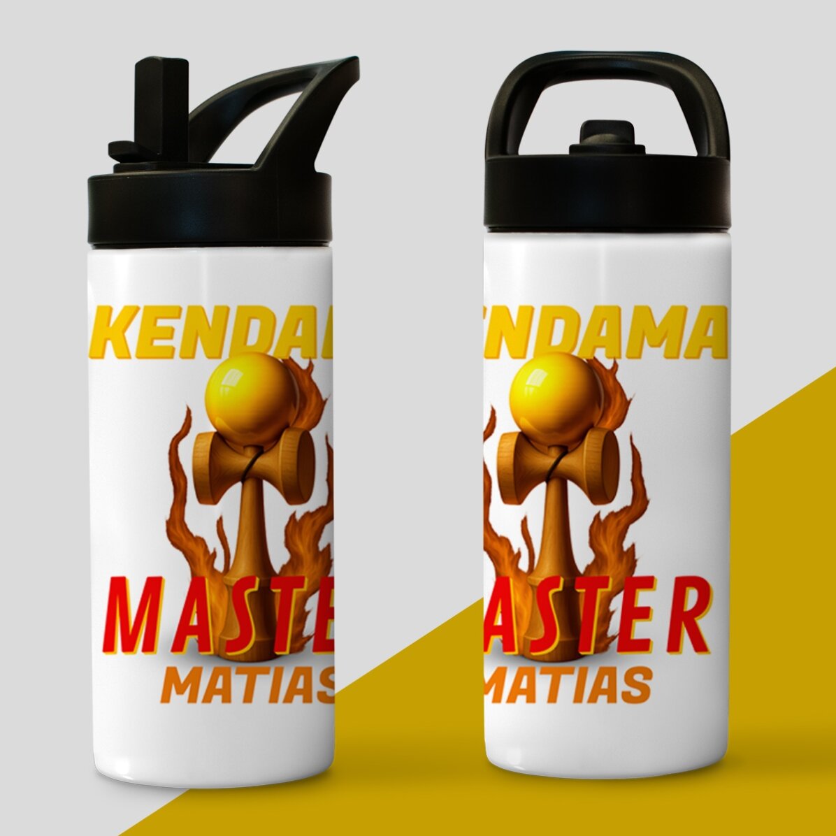 Thermos con manico e cannuccia personalizzato con nome per bambini - Kendama Master