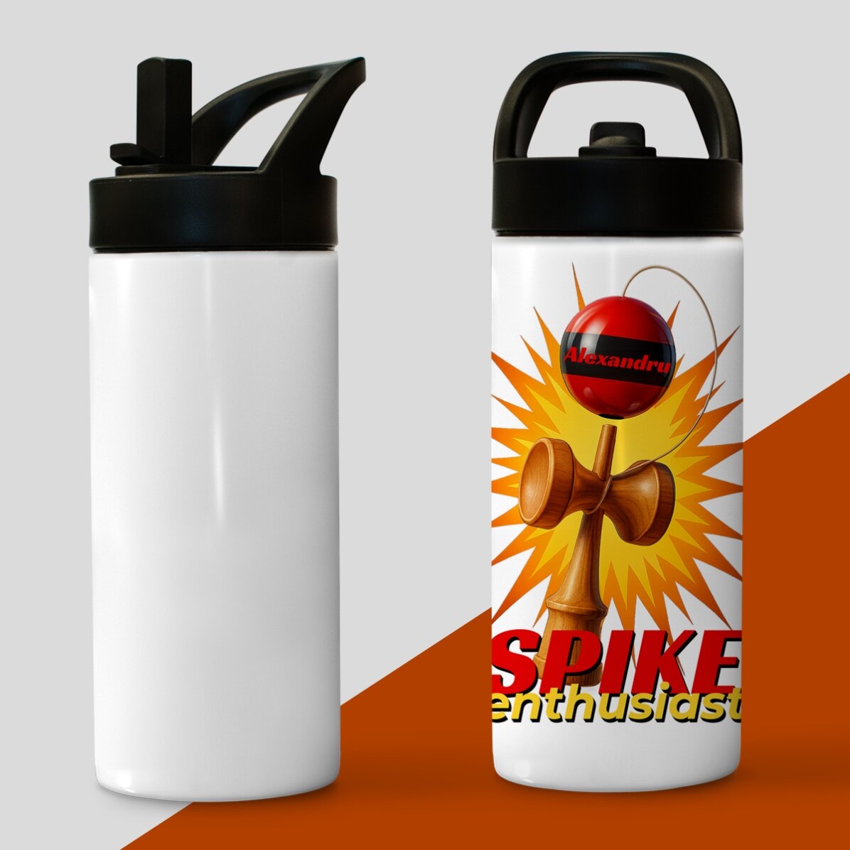 Tazza termica con manico e cannuccia personalizzata con nome per bambini - Spike Enthusiast
