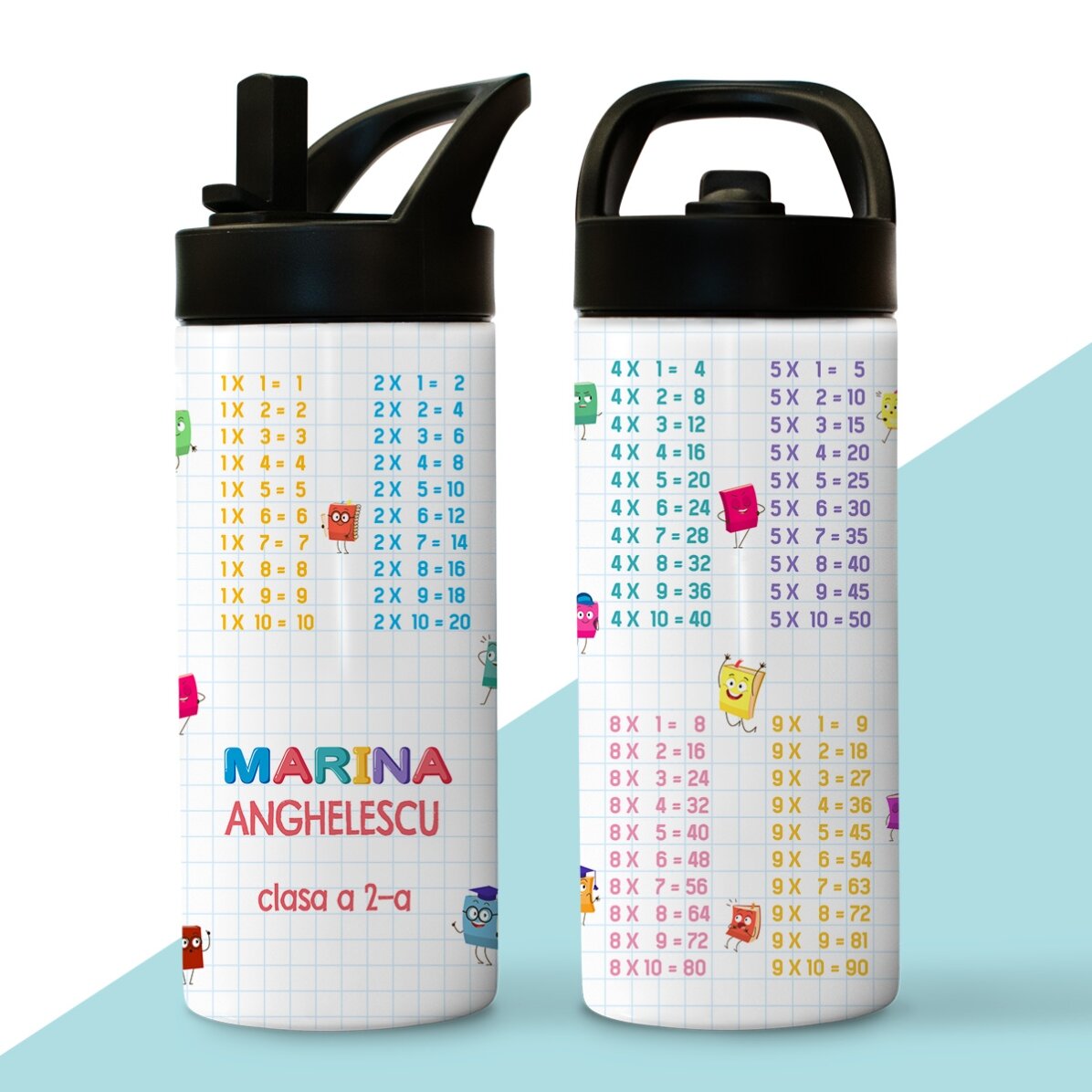 Tazza termica con manico e cannuccia personalizzata con nome - Tabella della moltiplicazione