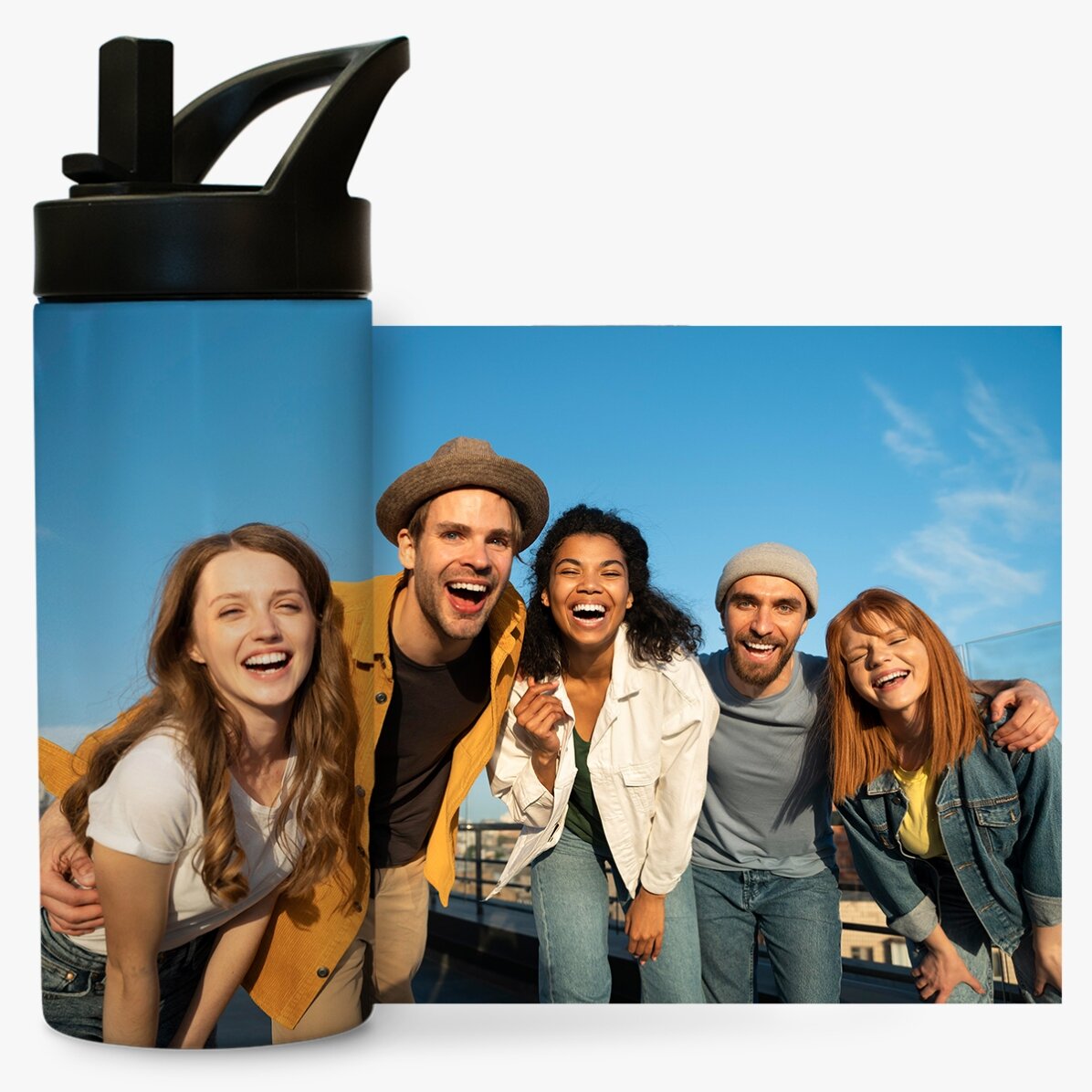 Thermos con manico e cannuccia personalizzato con una foto