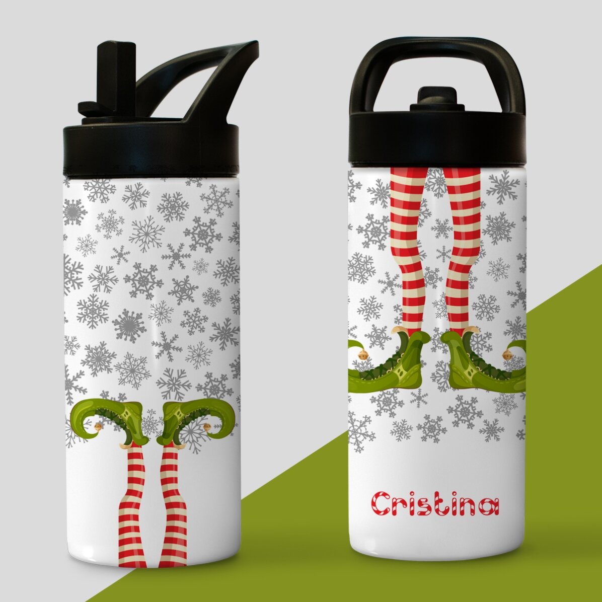 Thermos con manico e cannuccia personalizzato con scritta - Elf