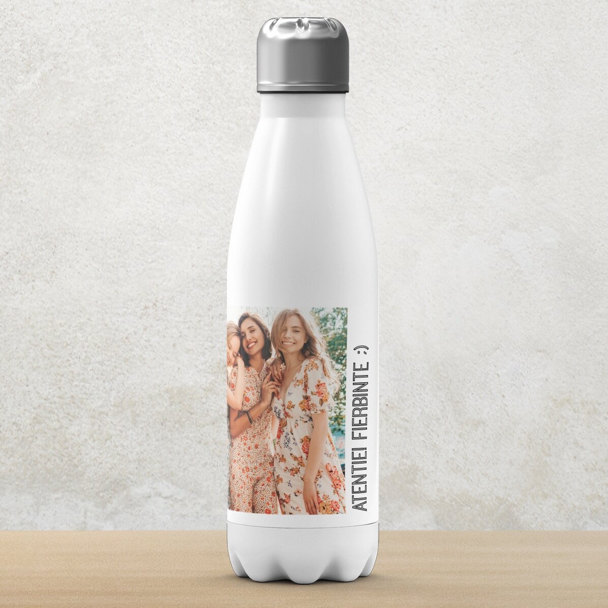 Thermos con base bianca personalizzato con 5 foto e testo