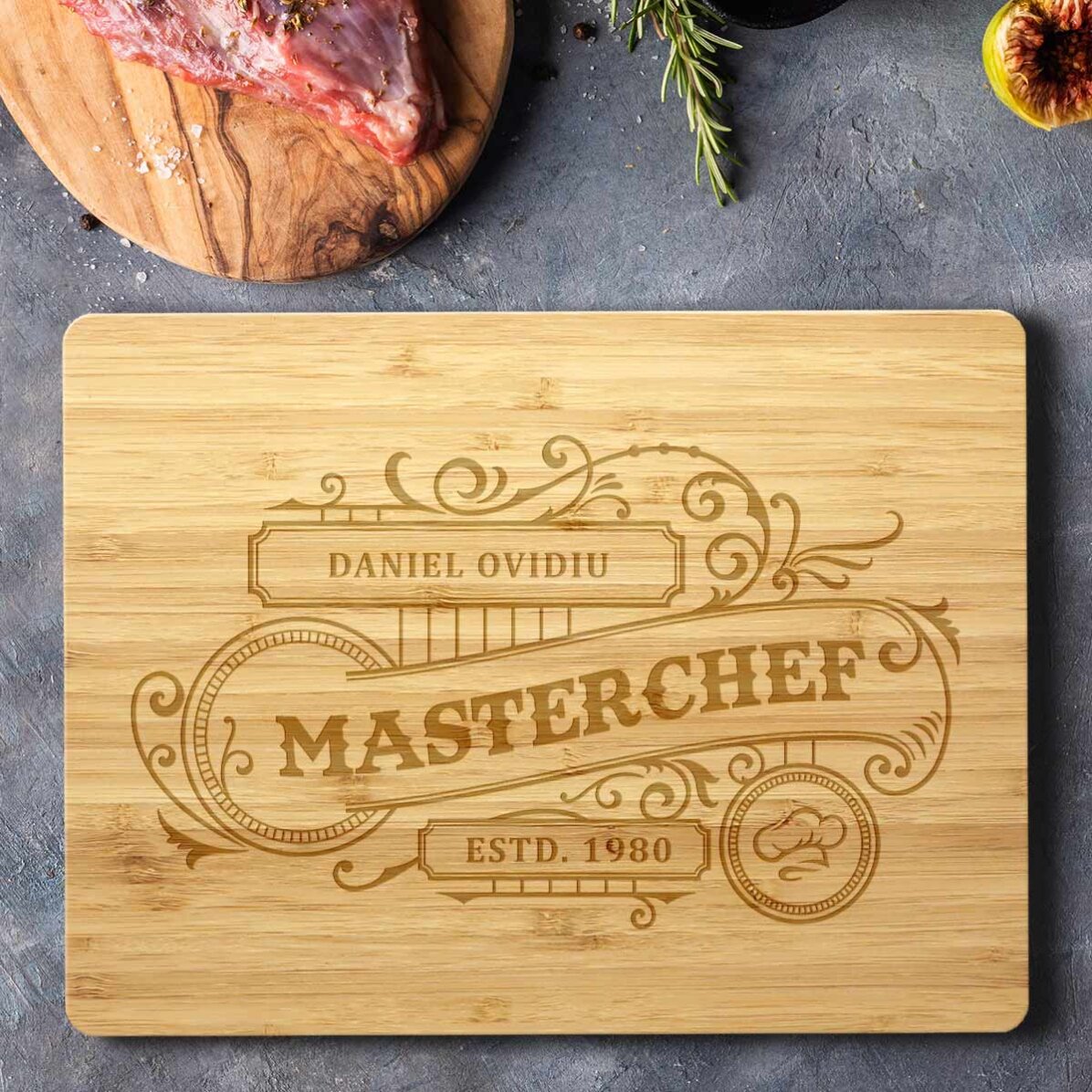 Tagliaverdure rettangolare in bambù personalizzato con scritta - Vintage Chef