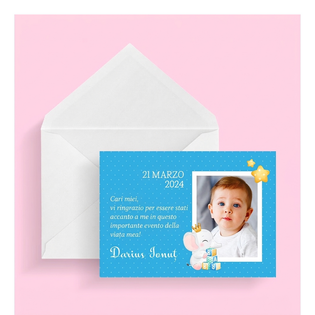 Biglietti di auguri e magneti personalizzati per il battesimo