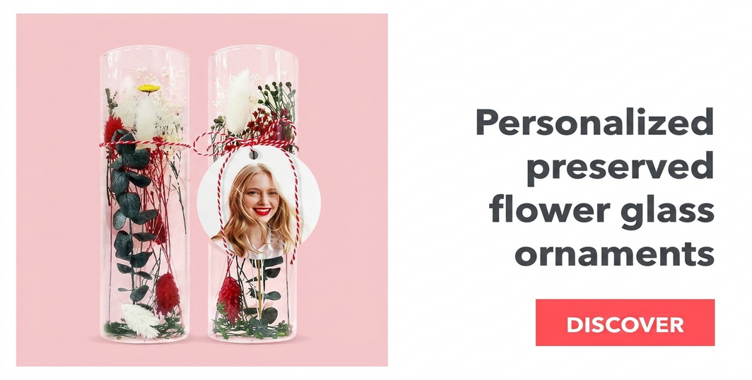 Decorazioni in vetro con fiori stabilizzati personalizzate