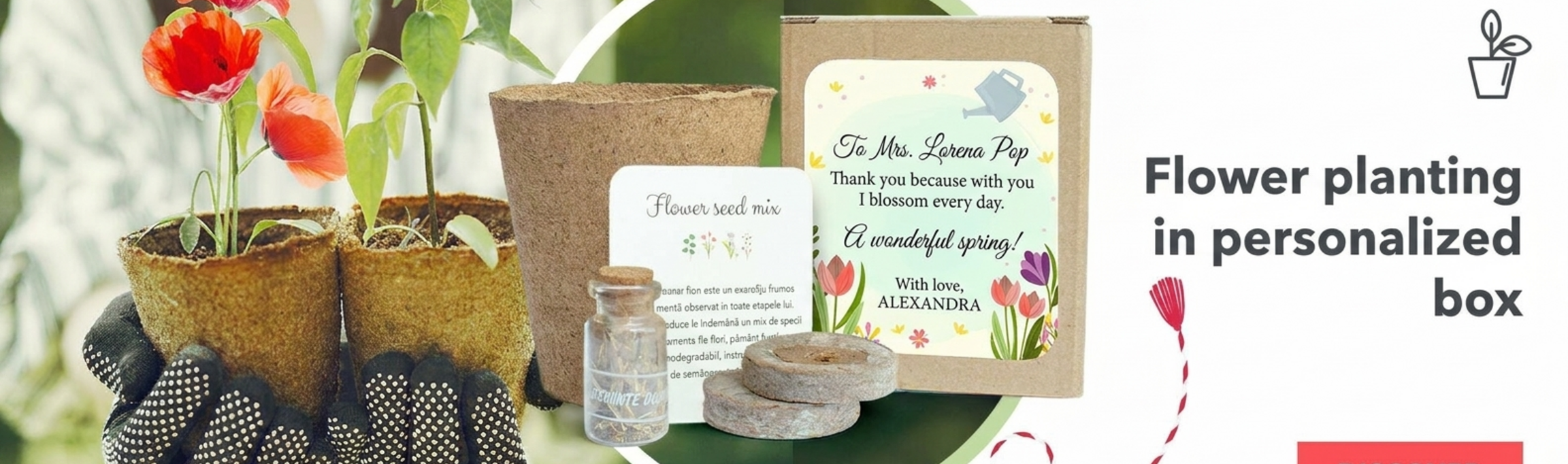 Kit per piantare fiori in una scatolina personalizzata
