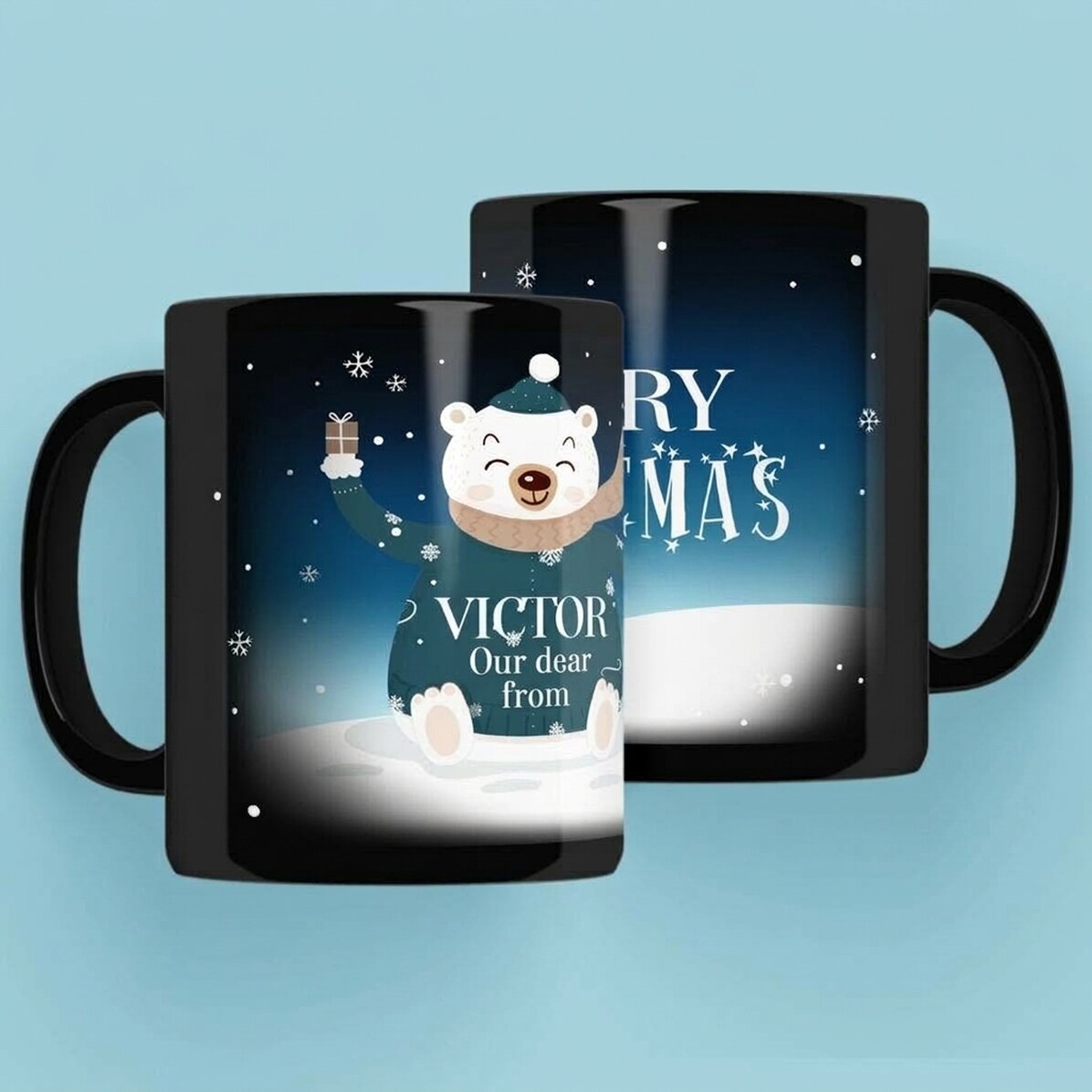 Tazza nera personalizzata con il tuo nome e una frase - Happy Bear