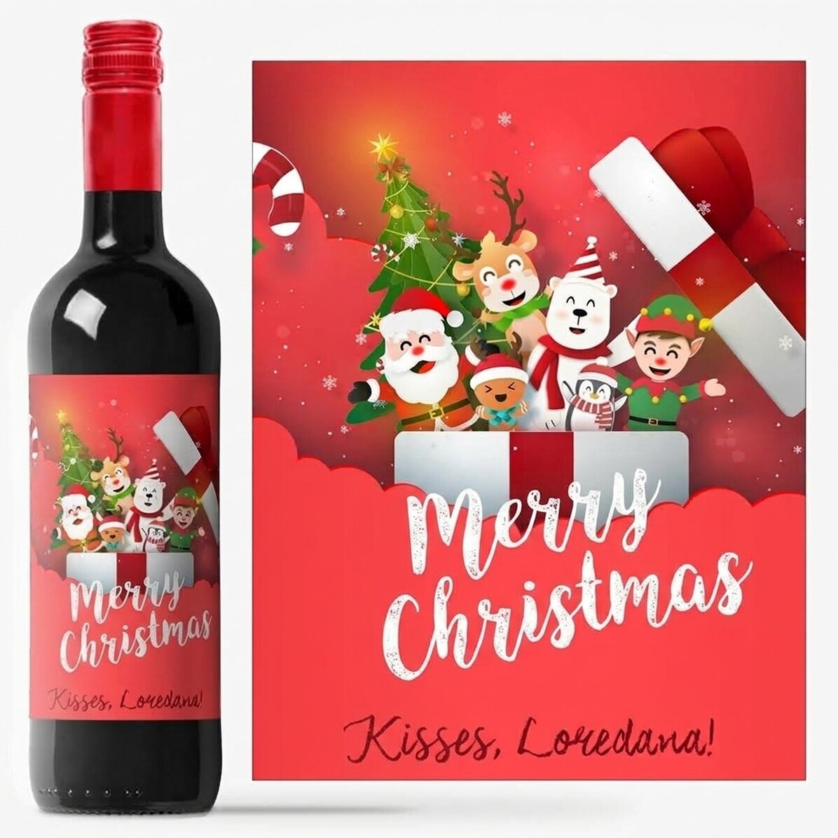 Vino personalizzato con scritta - Babbo Natale e i suoi amici