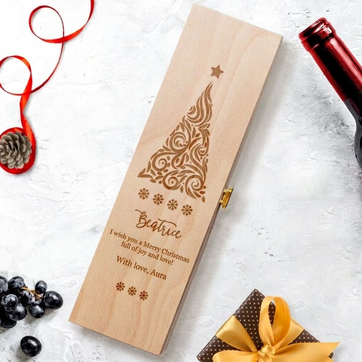 Scatola per vino personalizzata con testo - Auguri di Natale