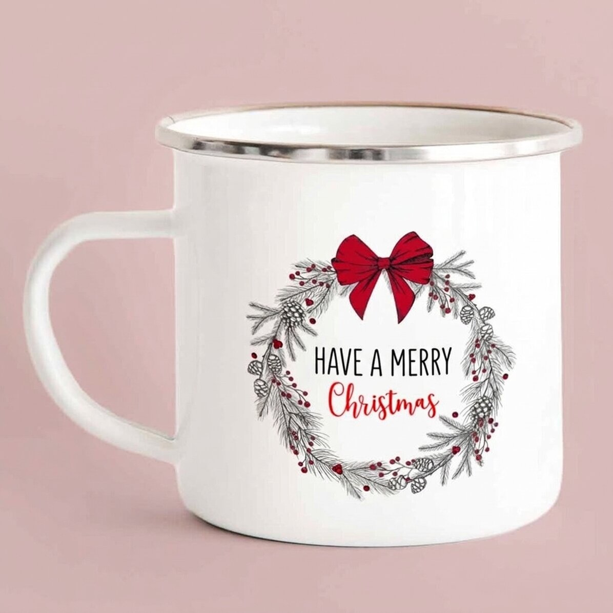 Tazza in metallo smaltato con scritta - Jolly Christmas