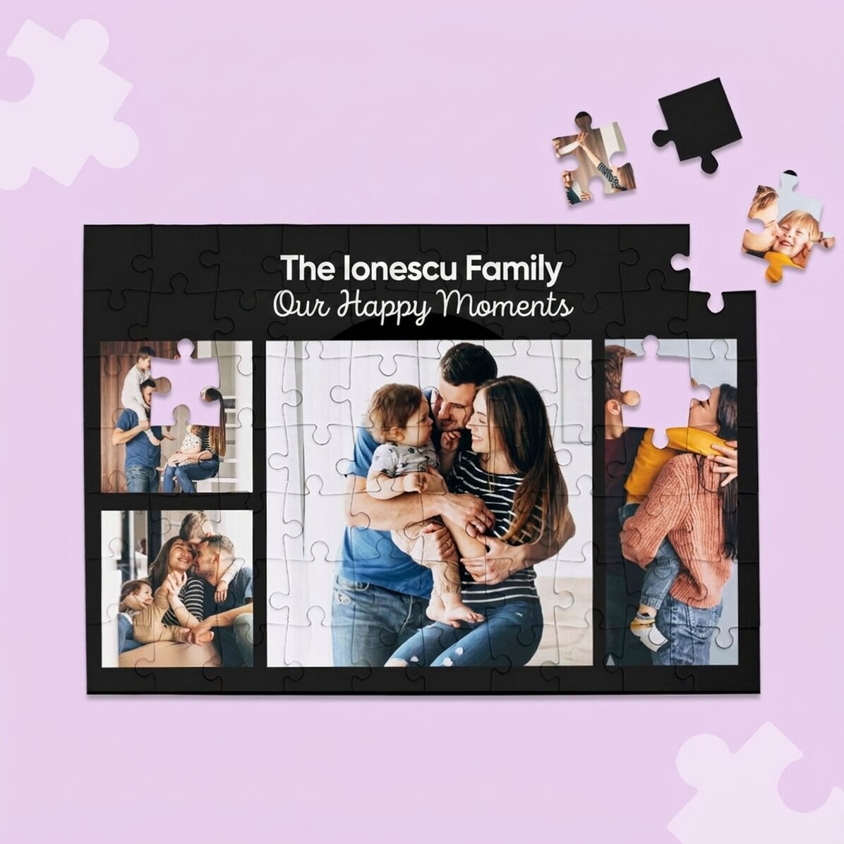 Puzzle personalizzato con 4 foto e testo, 28x19 cm
