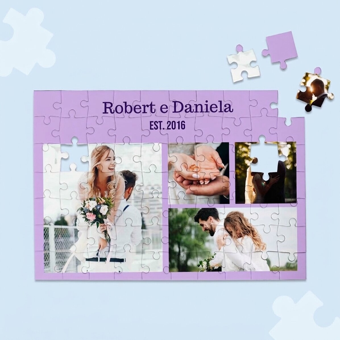 Puzzle personalizzato con 4 foto e testo, 28x19 cm - Dolci ricordi